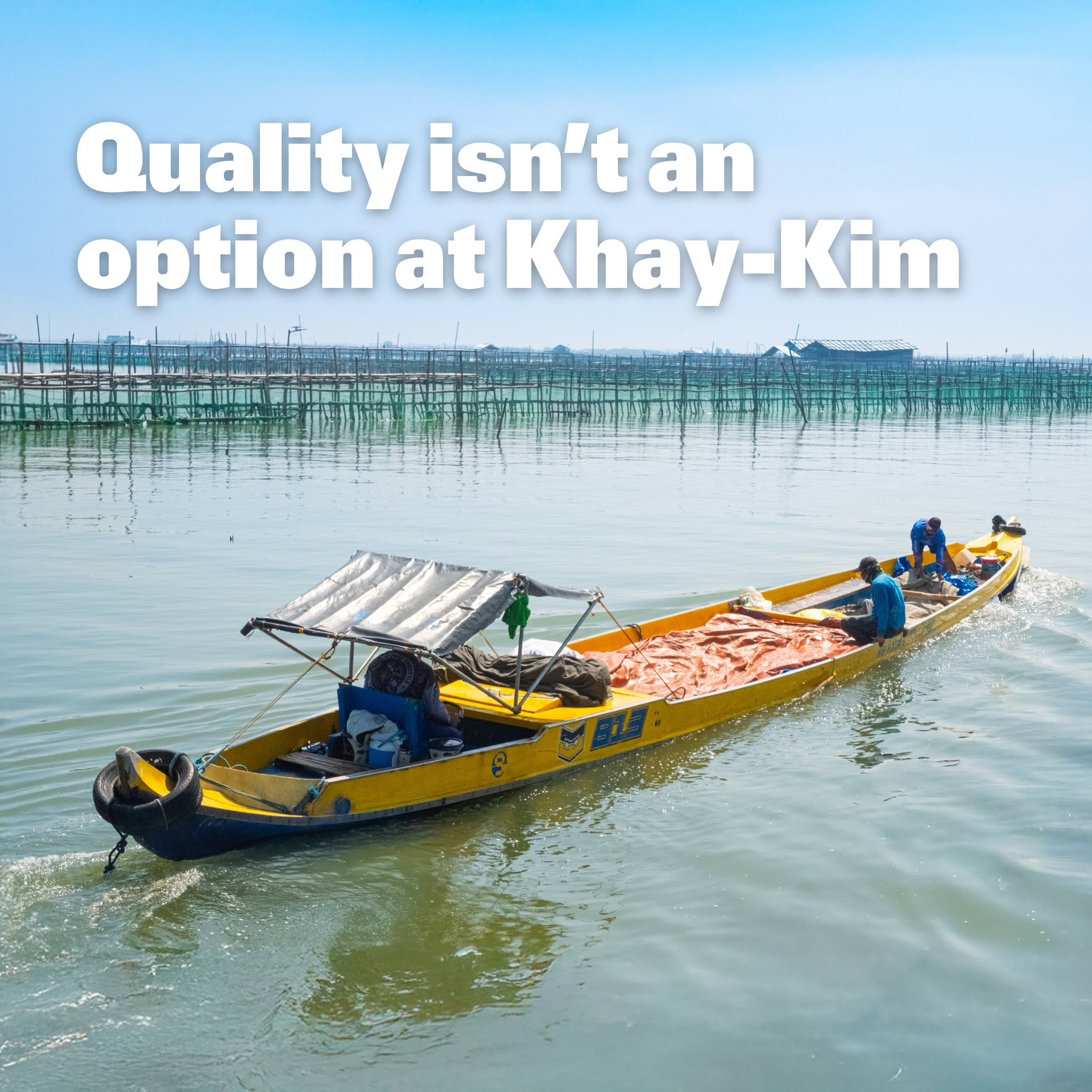 Khay-Kim harvest boat cruising across Bulacan aquaculture ponds