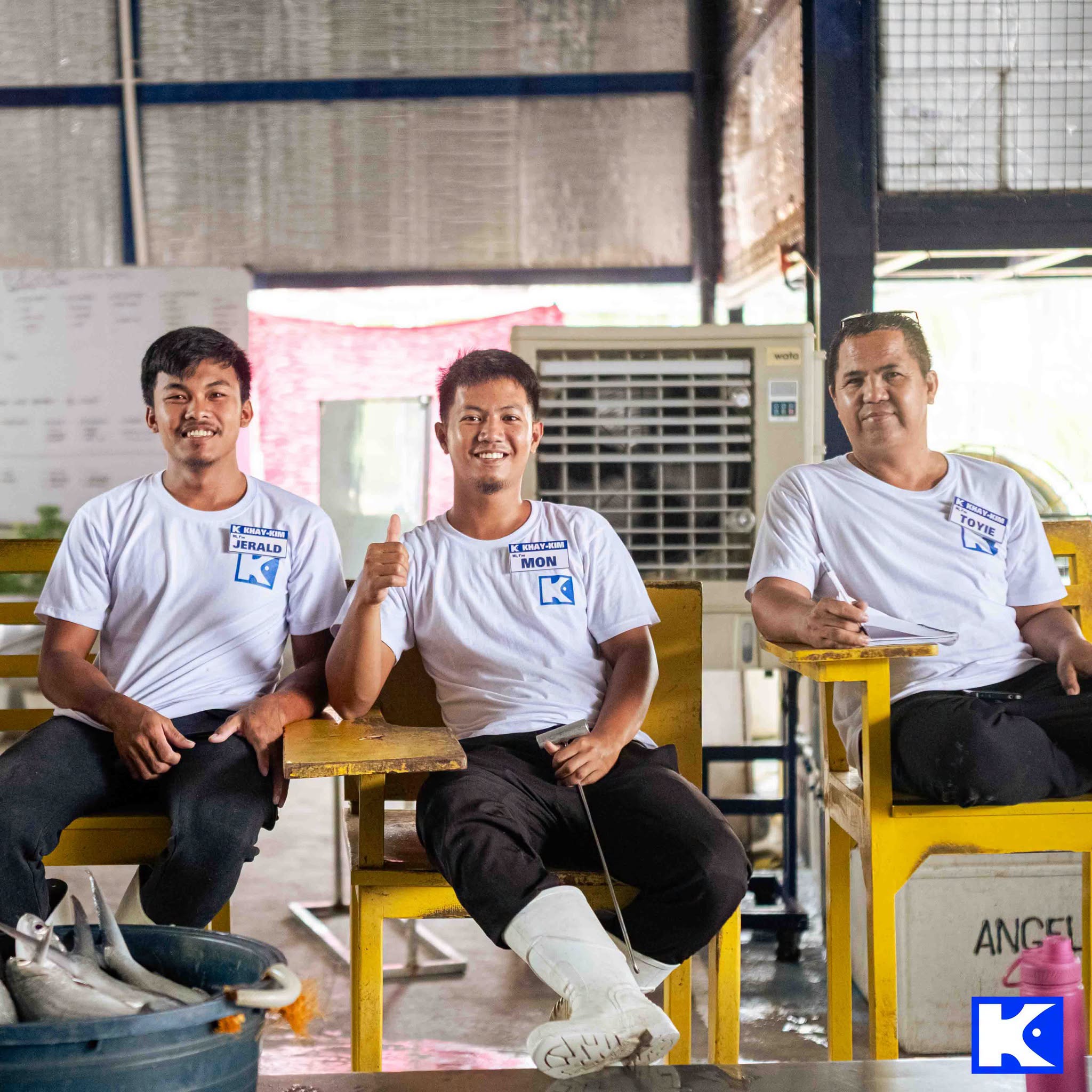 Khay-Kim team members Jerald, Mon, Toyie at the fishport receiving station